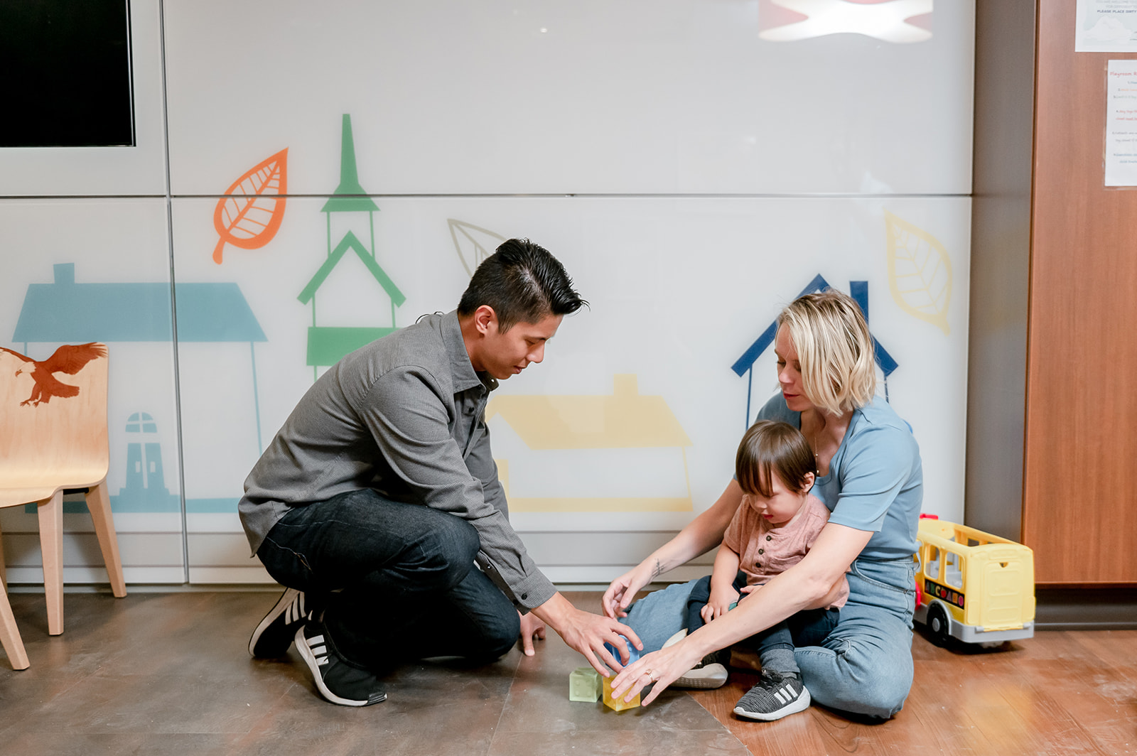 A family in the child life room of Williamson Health