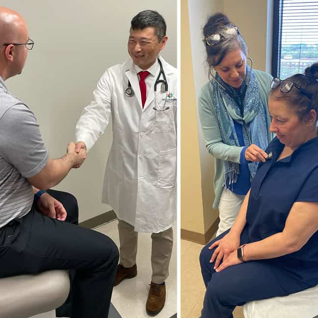 Dr. Sanford Kim and Dr. Paula Dunn with patients